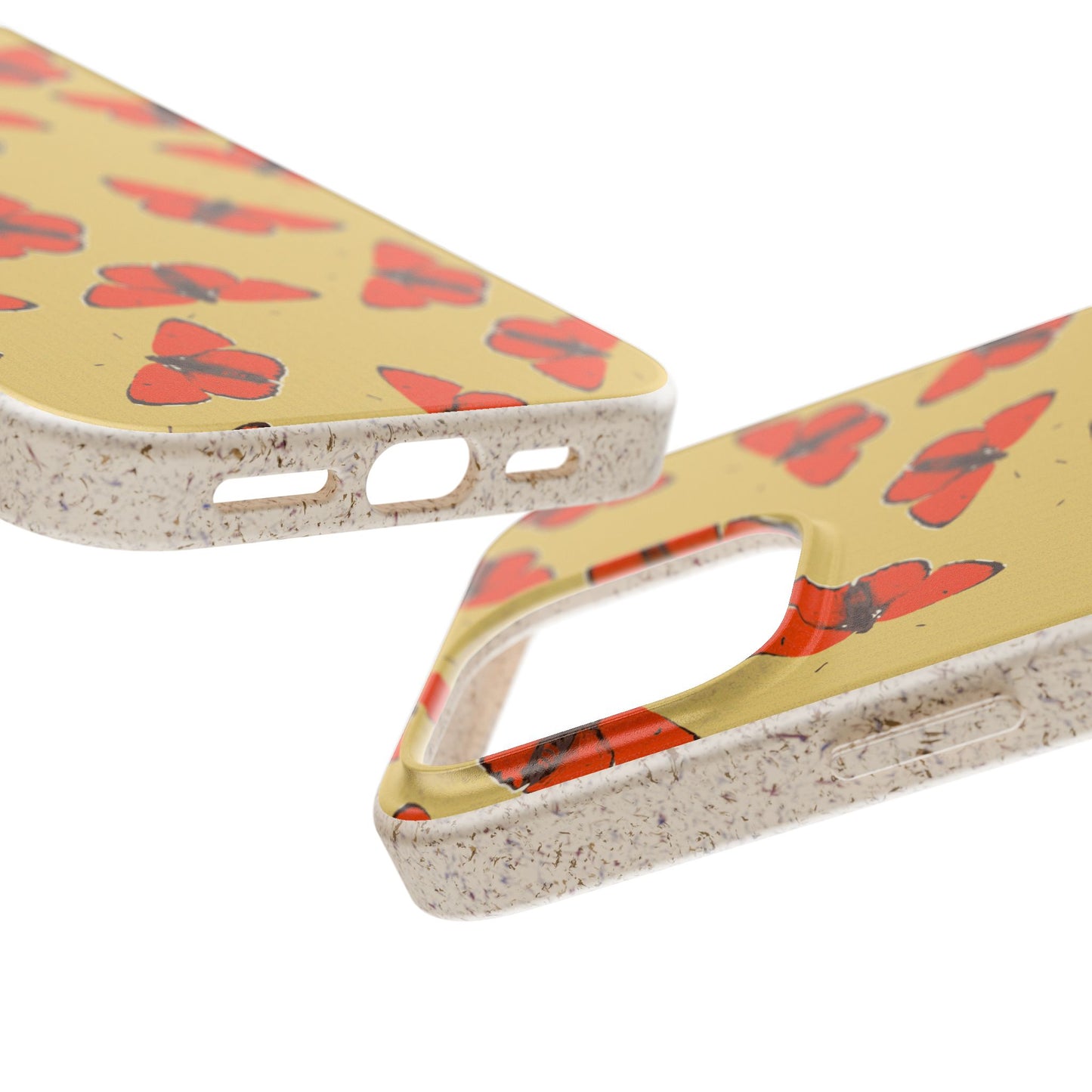 Biodegradable Retro Red Butterfly Pattern Phone Case for Apple iPhone and Samsung Galaxy.
