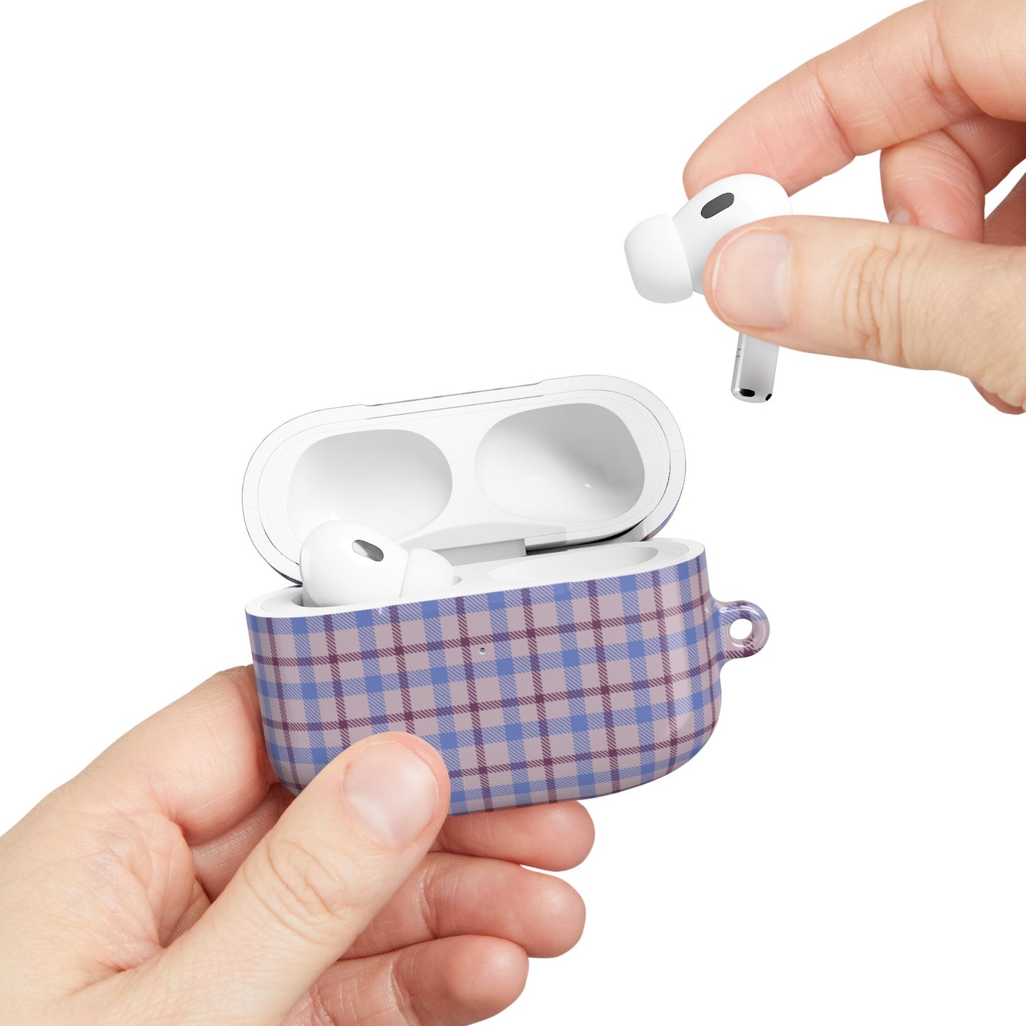 Blue and Burgundy Tartan AirPod Case — Classic Blue and Burgundy Plaid Protective Cover