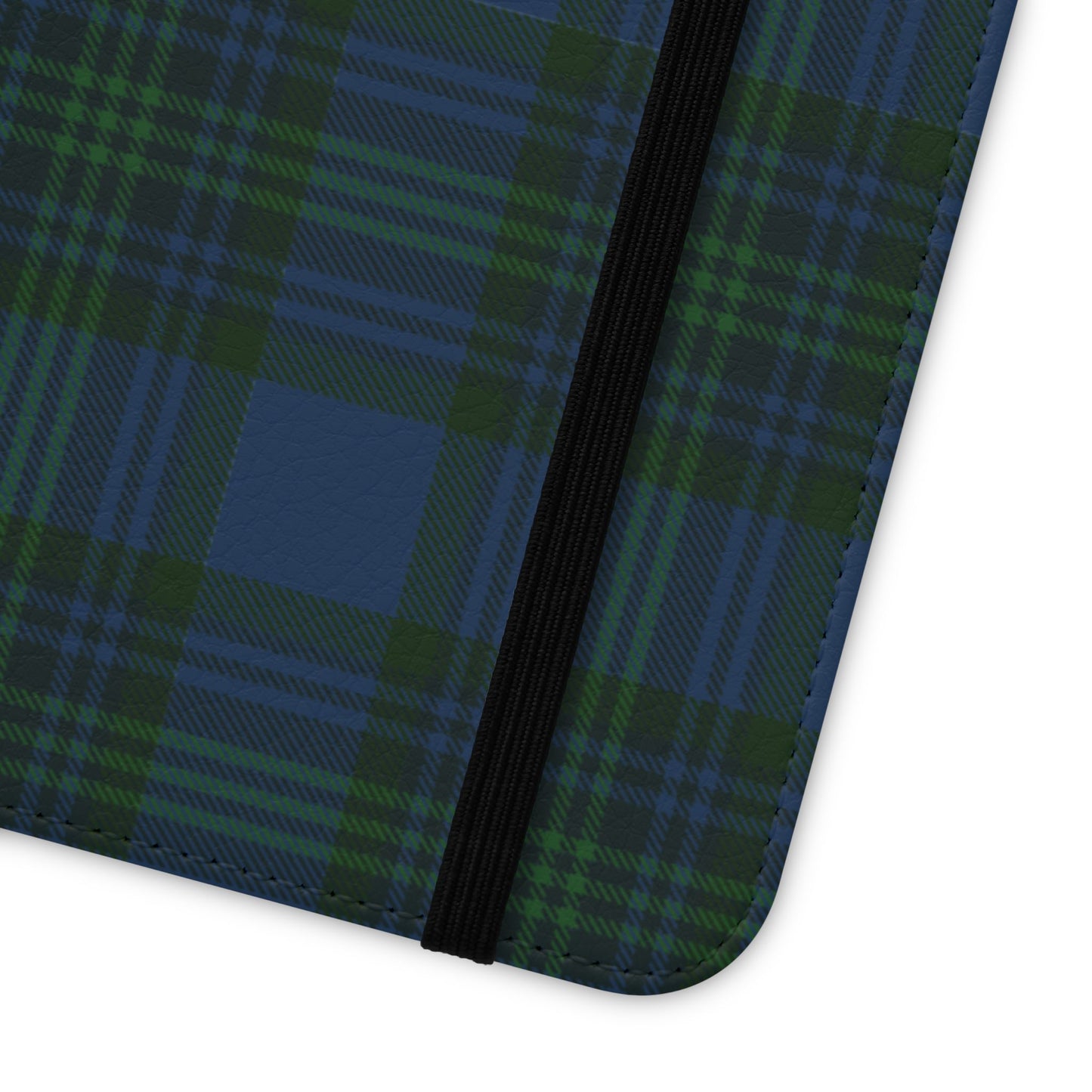 Tartan Flip Phone Case — Navy & Green Plaid Wallet Cover