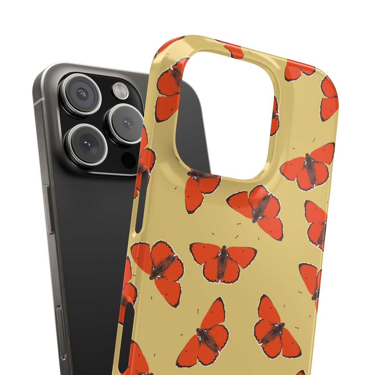 Butterfly Snap Phone Case — Red Moth Pattern on Mustard Background