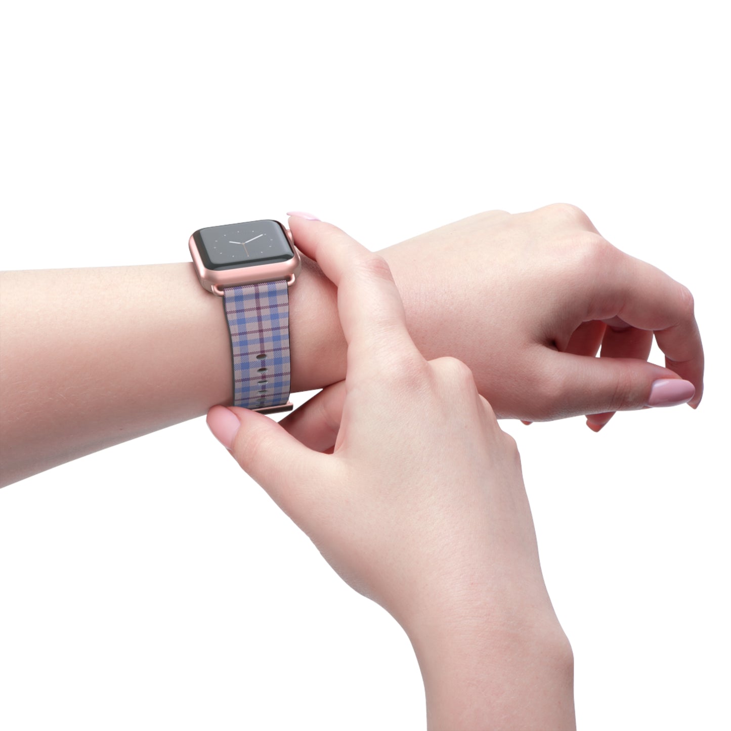 Lavender plaid Apple Watch band with pastel check pattern, cute watch band for women, faux leather strap, spring accessory