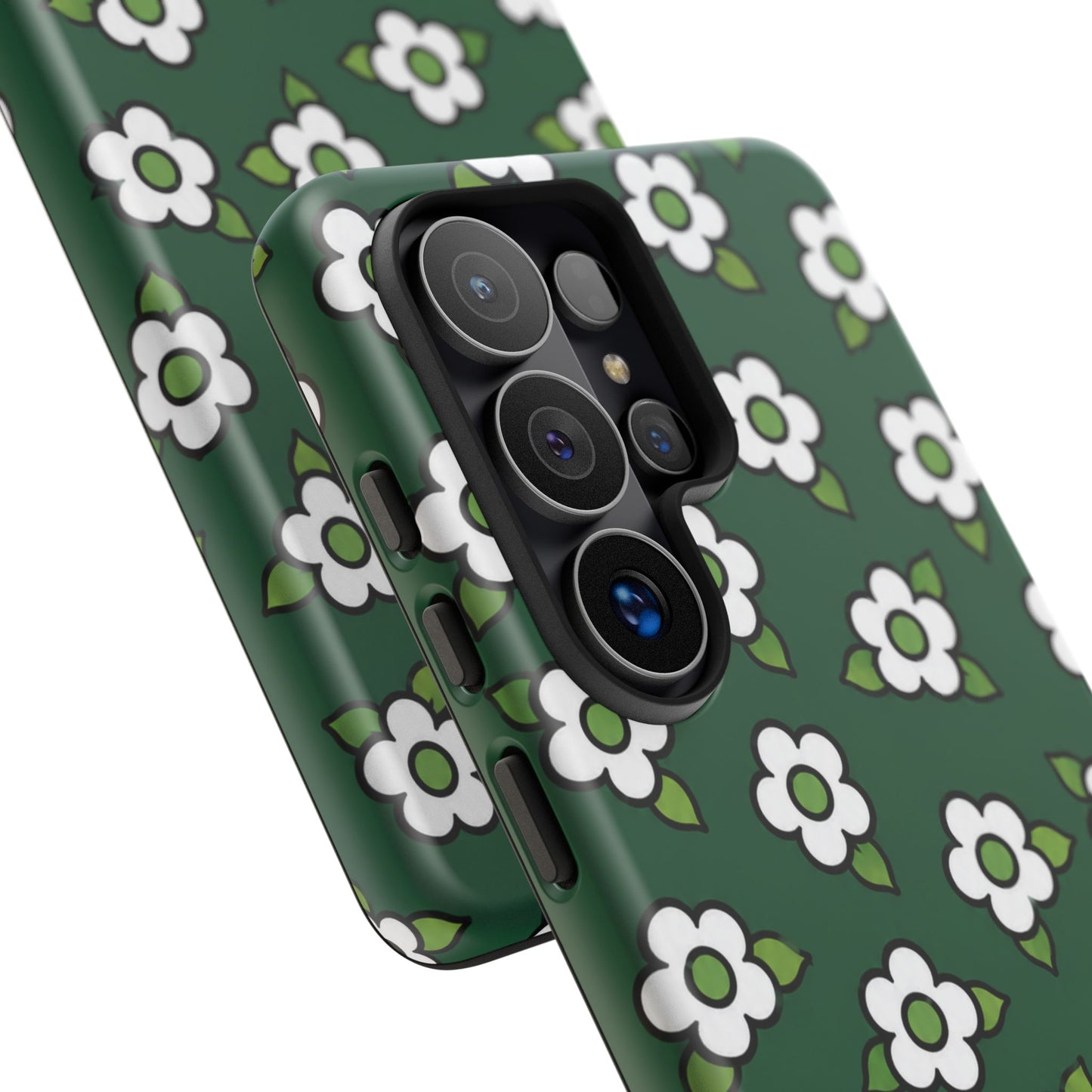 Floral Tough Case — Green White Daisy Protective Phone Cover