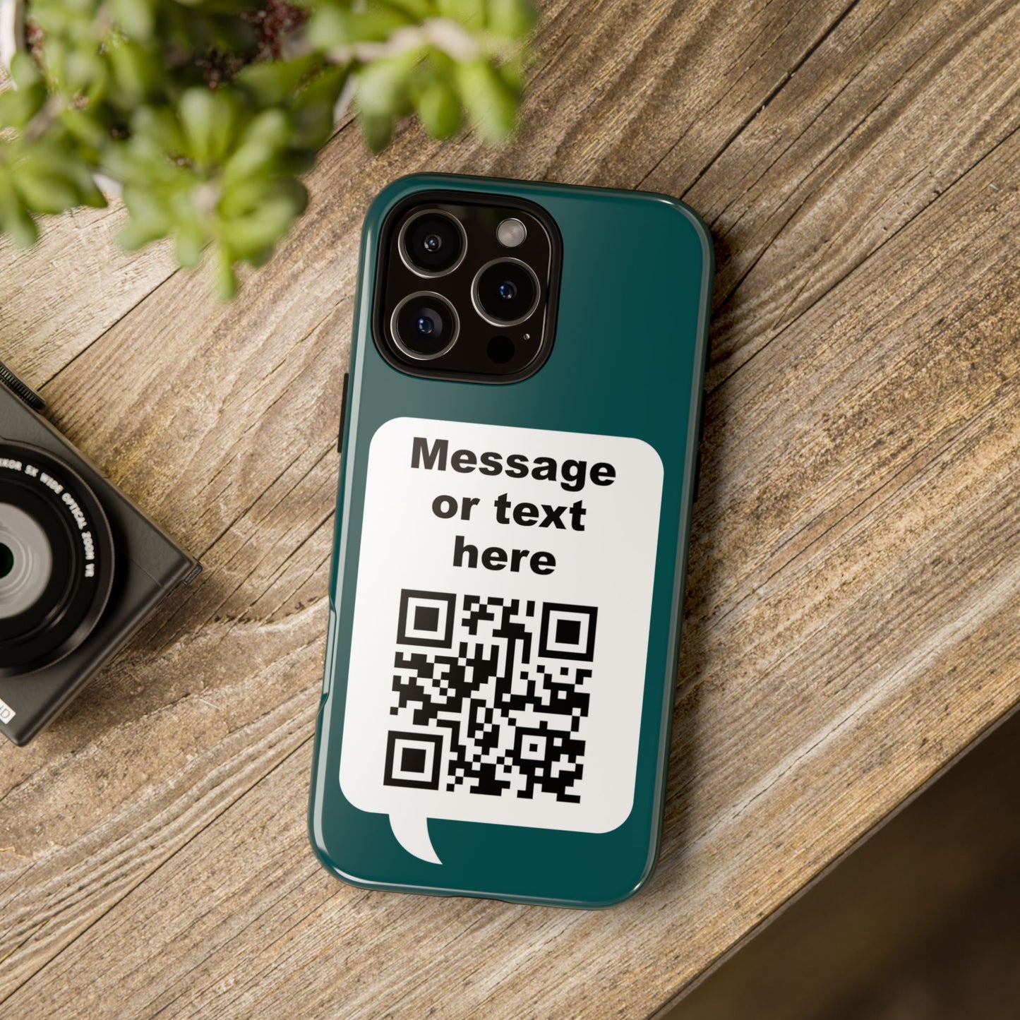 Custom QR Code Tough Phone Case — "Custom text" Contact Case
