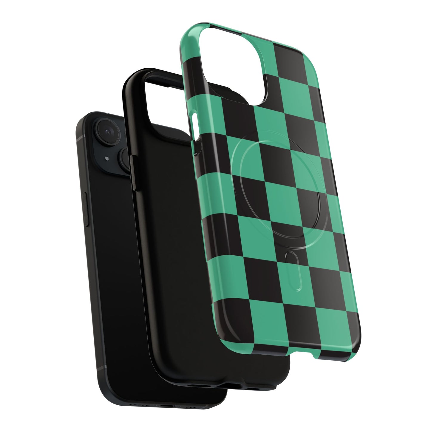 Tanjiro Magnetic Phone Case — Green and Black Chequered Tough Protective MagSafe Case