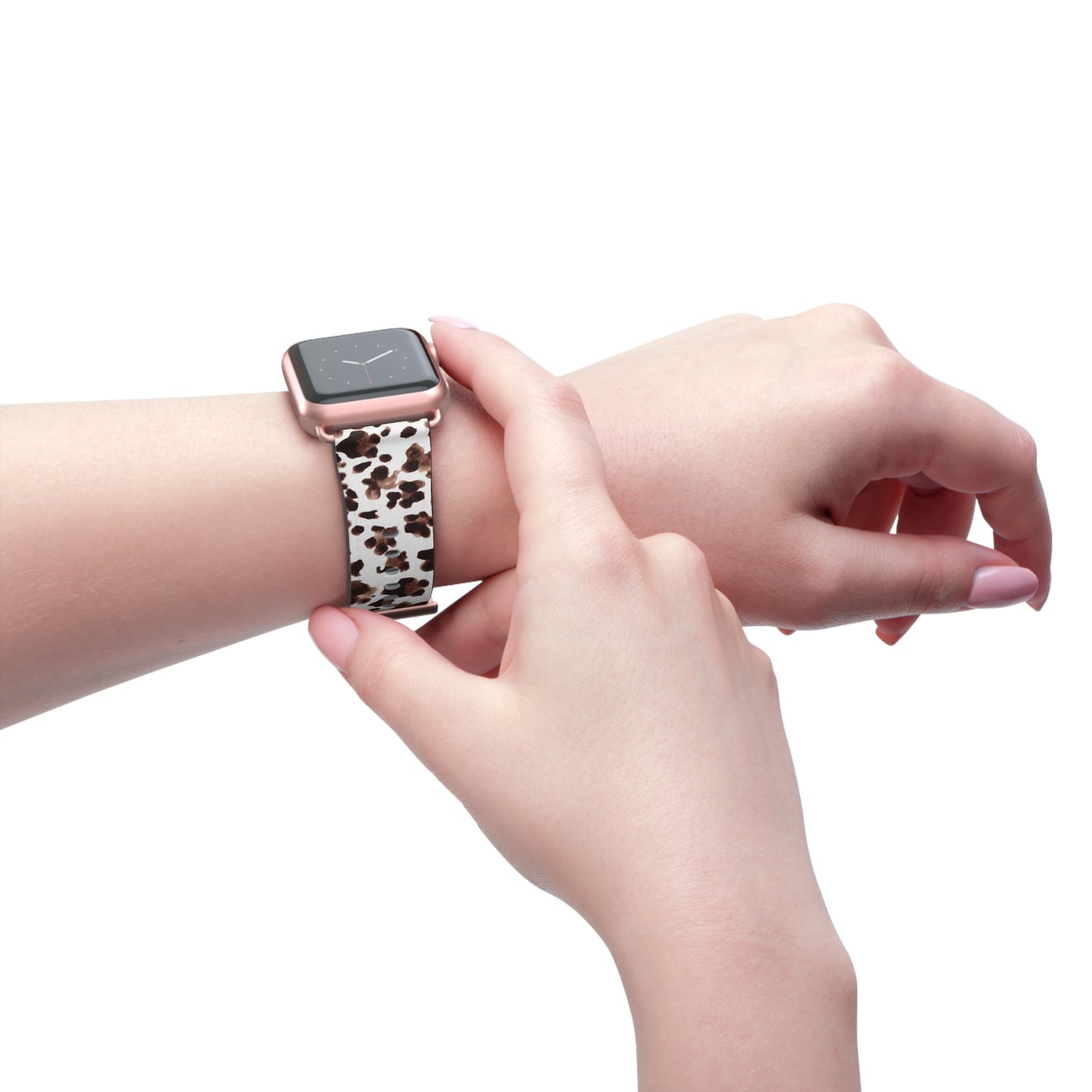 Leopard Print Leather Watch Band — Brown & White Patterned Strap for Apple Watch
