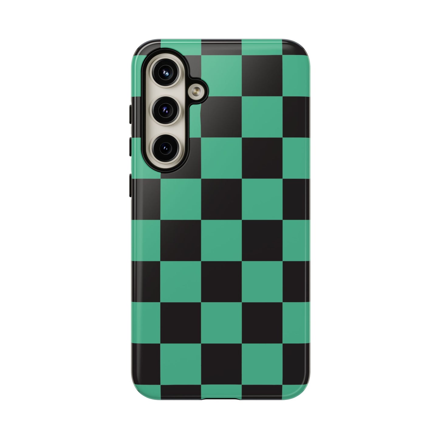 Tanjiro Checkerboard Tough Phone Case – Green & Black Protective Cover