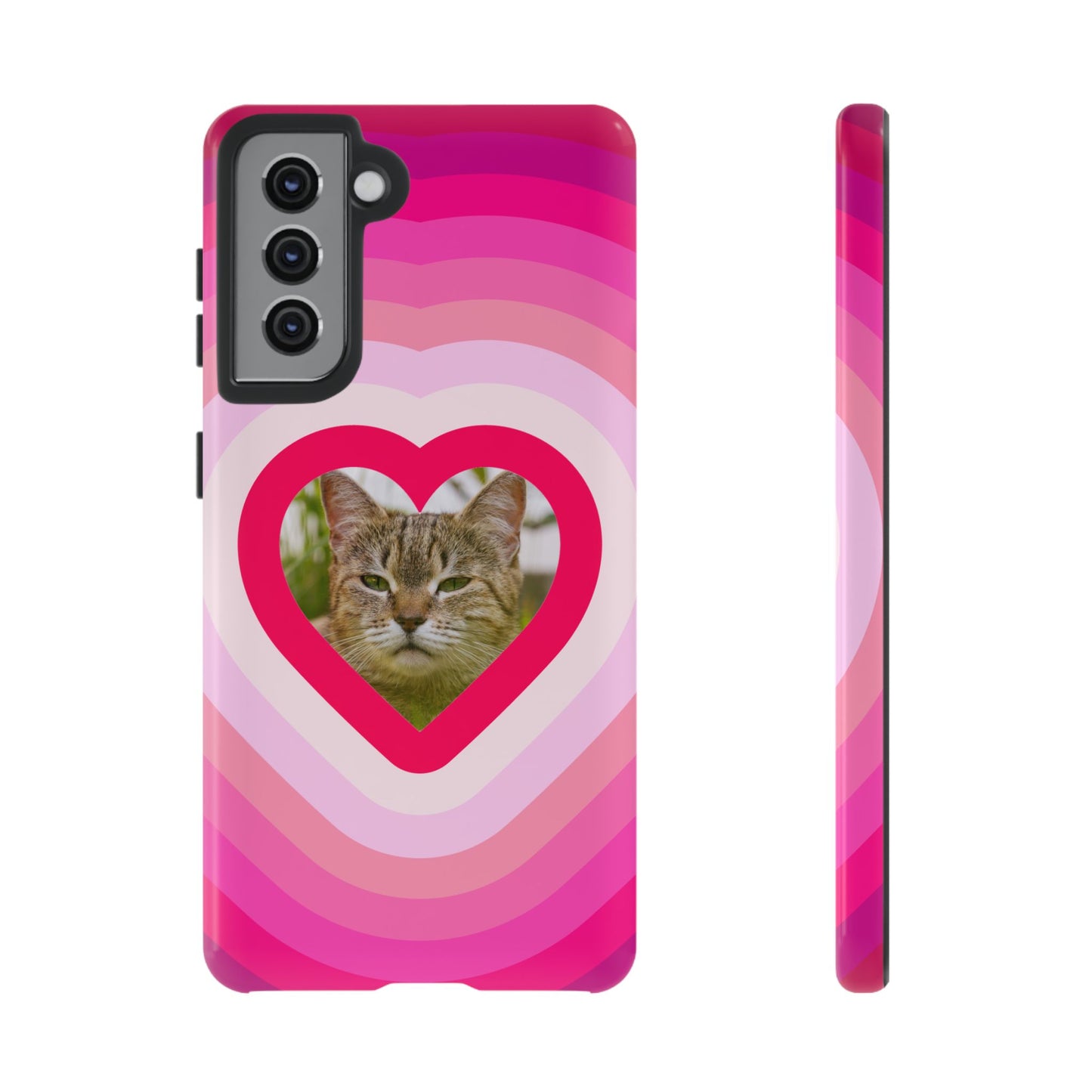 Single Image Personalised  Heart Photo Phone Case – Pink Gradient Love Tough Case for Apple iPhone, Samsung Galaxy and Google Pixel.