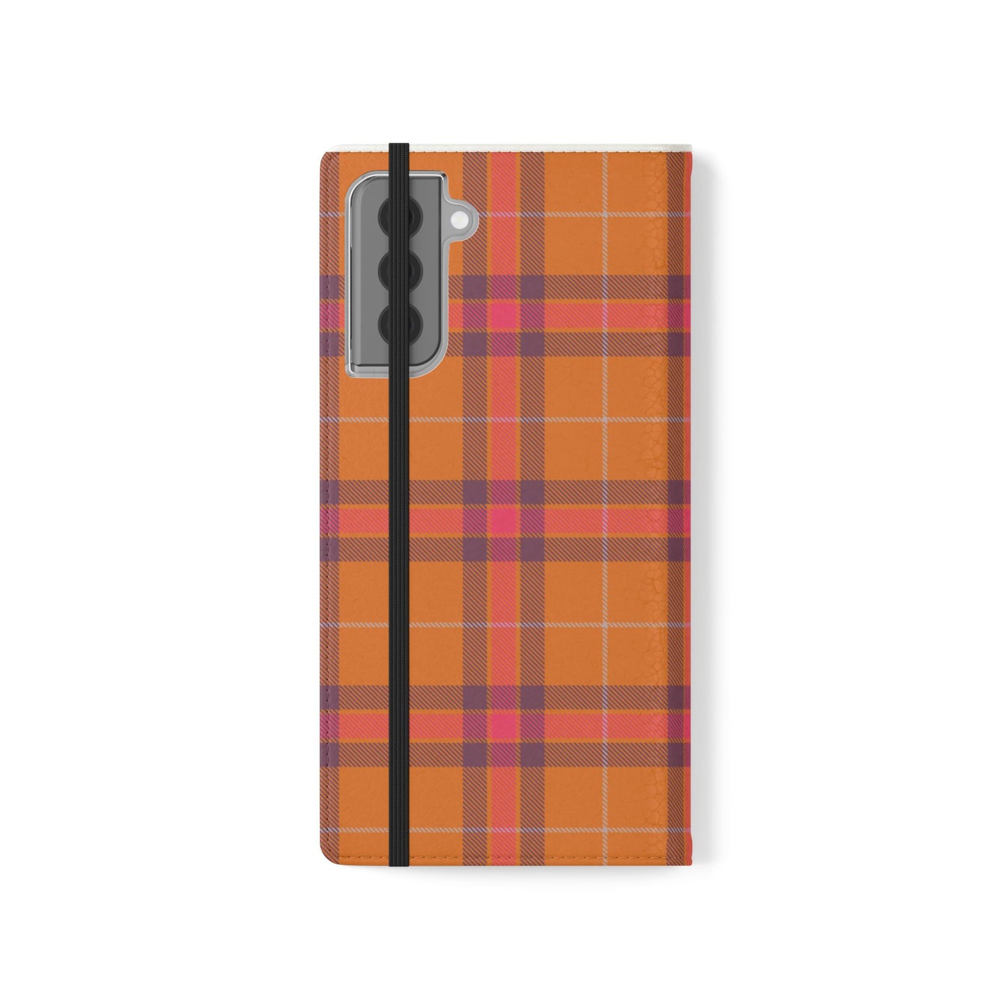 Tartan Flip Phone Case — Orange, Purple & Red Plaid Wallet Cover