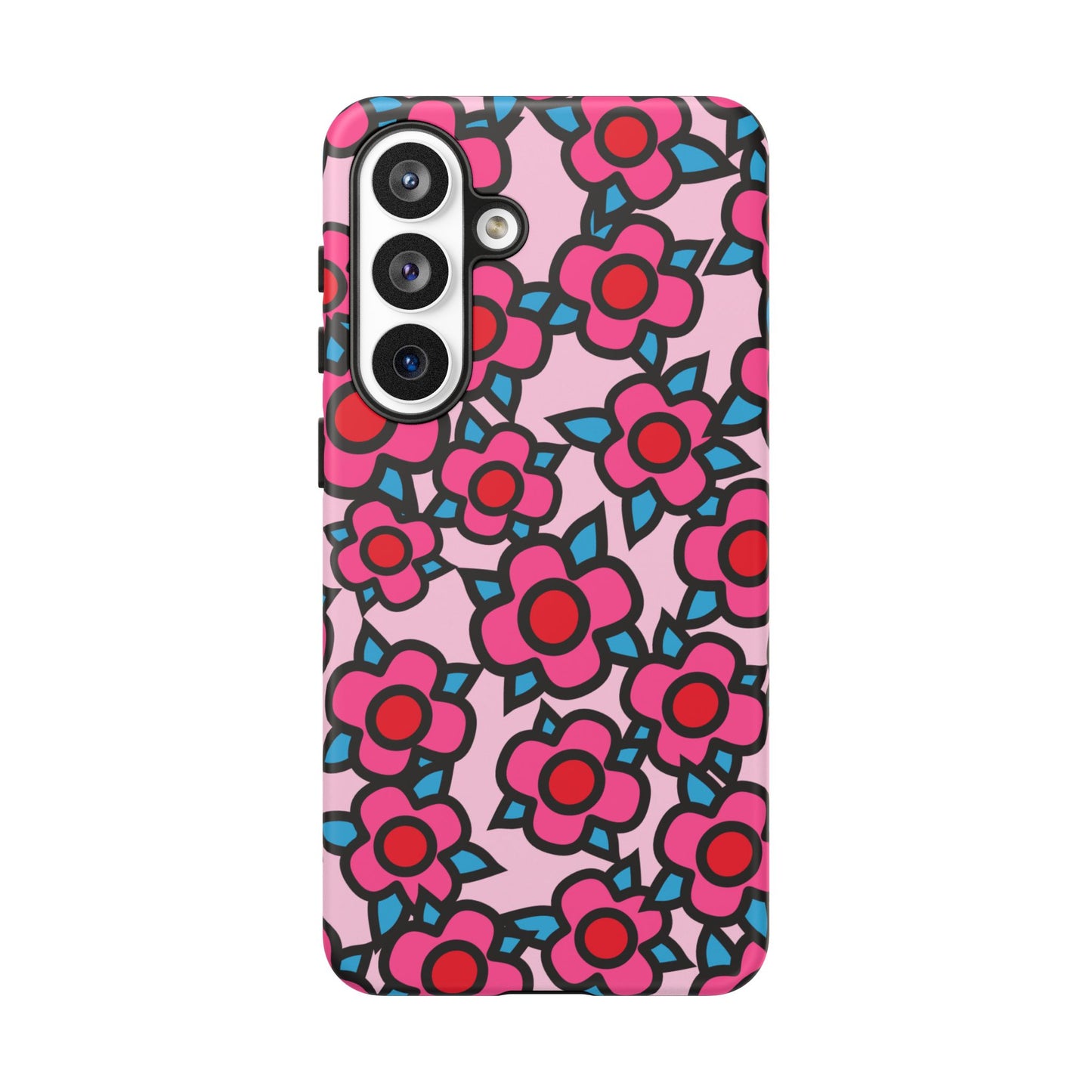 Floral Pink Tough Phone Case — Retro Red & Teal Flower Pattern