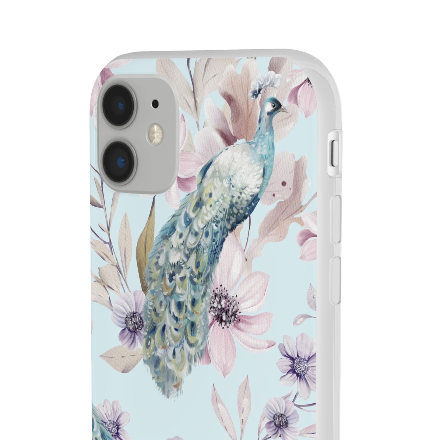 Peacock Floral Phone Case — Pastel Watercolor Bird Slim Case