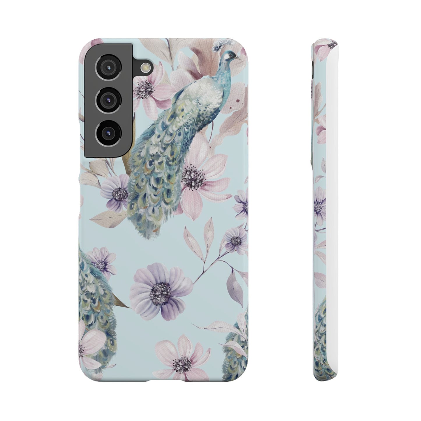Watercolour Pastel Peacock Floral Snap Phone Case for Apple iPhone and Samsung Galaxy.