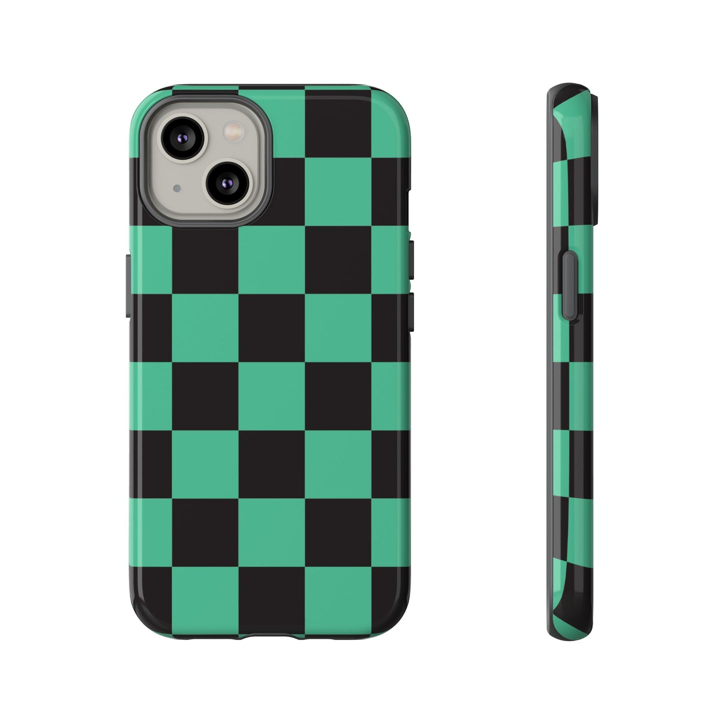 Tanjiro Checkerboard Tough Phone Case – Green & Black Protective Cover