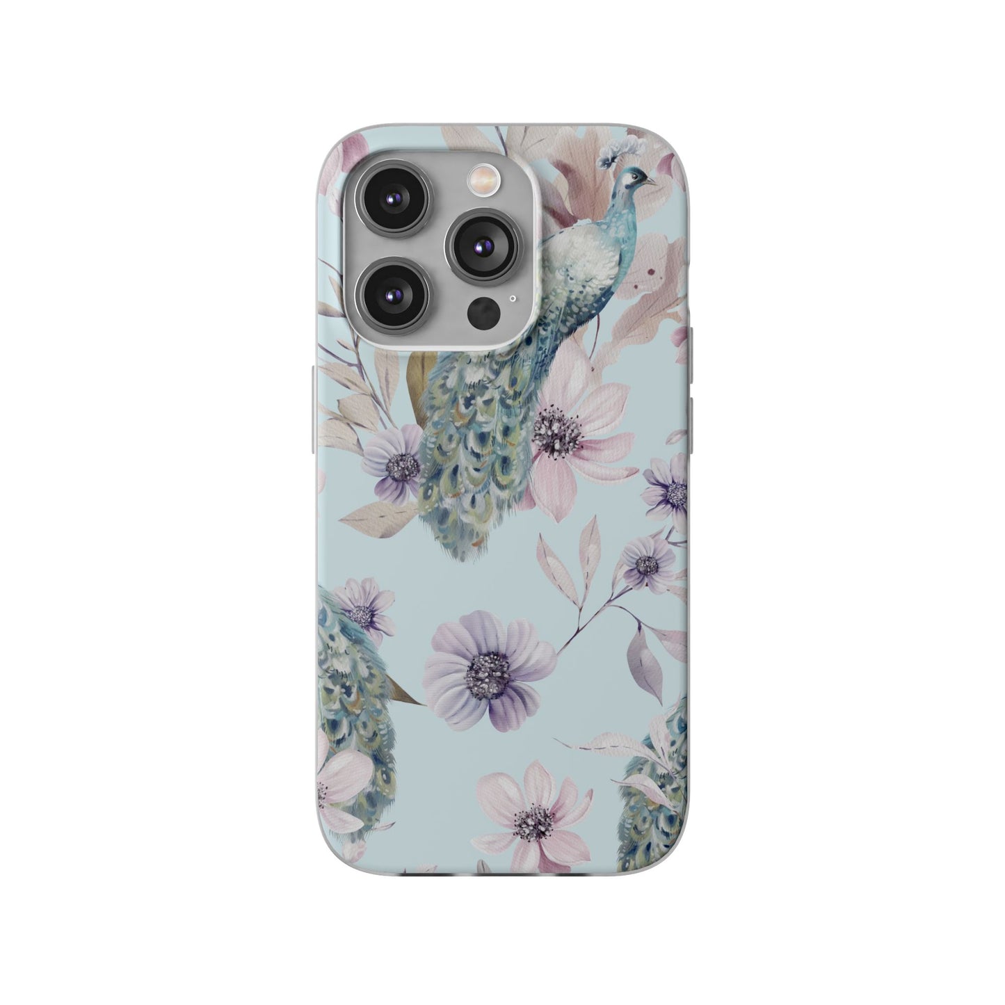 Pastel Peacock Watercolor Protective Flexi Case for Apple iPhone, Samsung Galaxy.