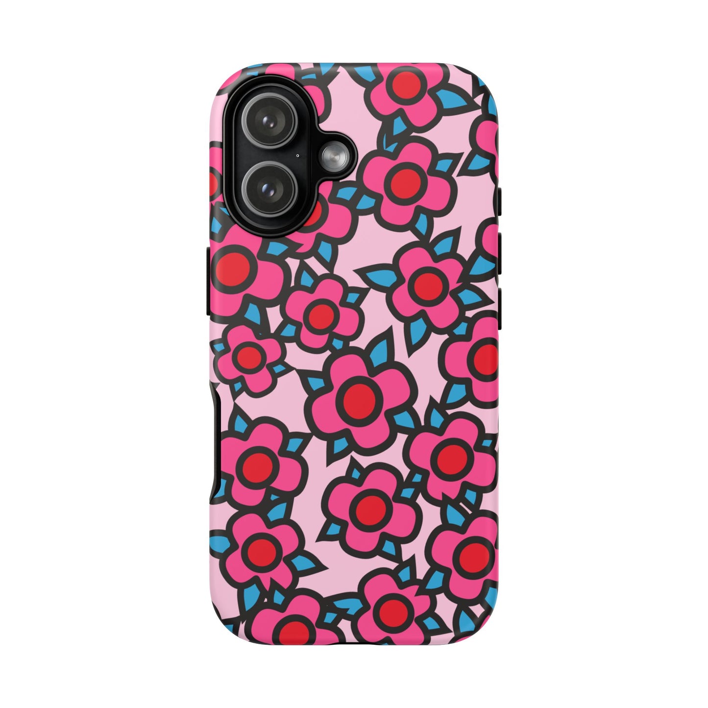 Floral Pink Tough Phone Case — Retro Red & Teal Flower Pattern