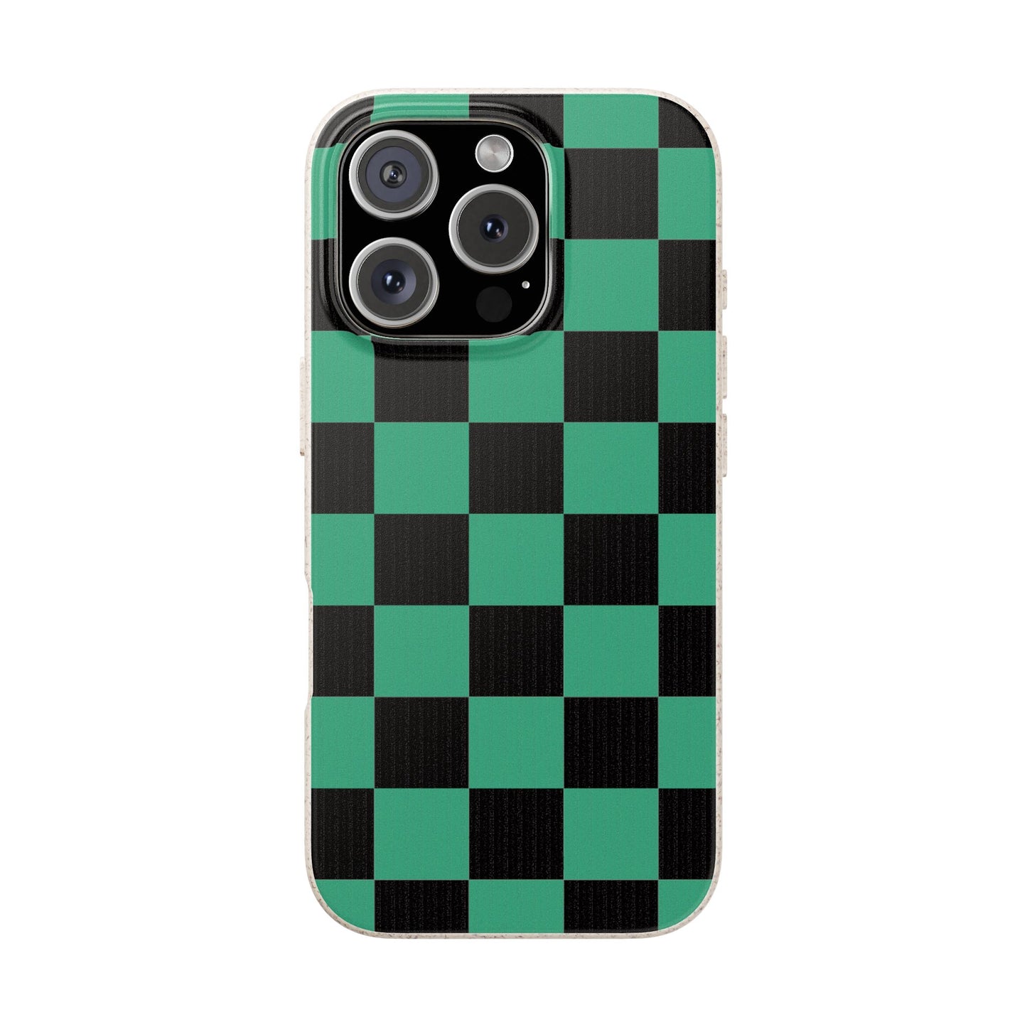 Biodegradable Checkerboard Phone Case — Green & Black Tanjiro Eco Smartphone Cover for Apple iPhone and Samsung Galaxy.