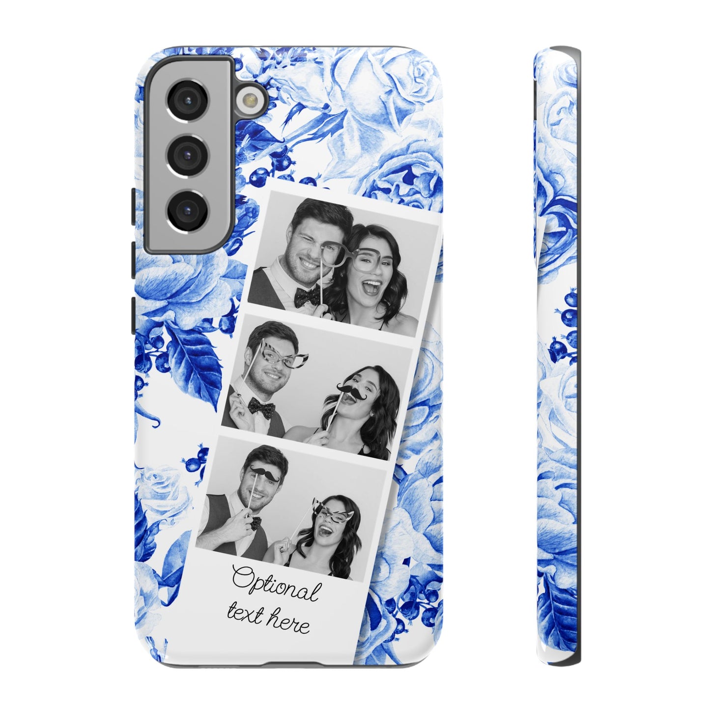 Three Photo Personalised Blue Floral Image Strip Custom Phone Case