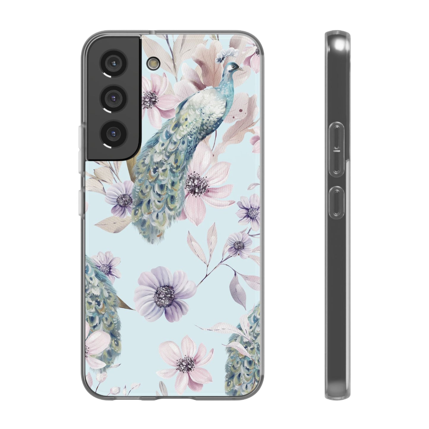 Peacock Floral Phone Case — Pastel Watercolor Bird Slim Case