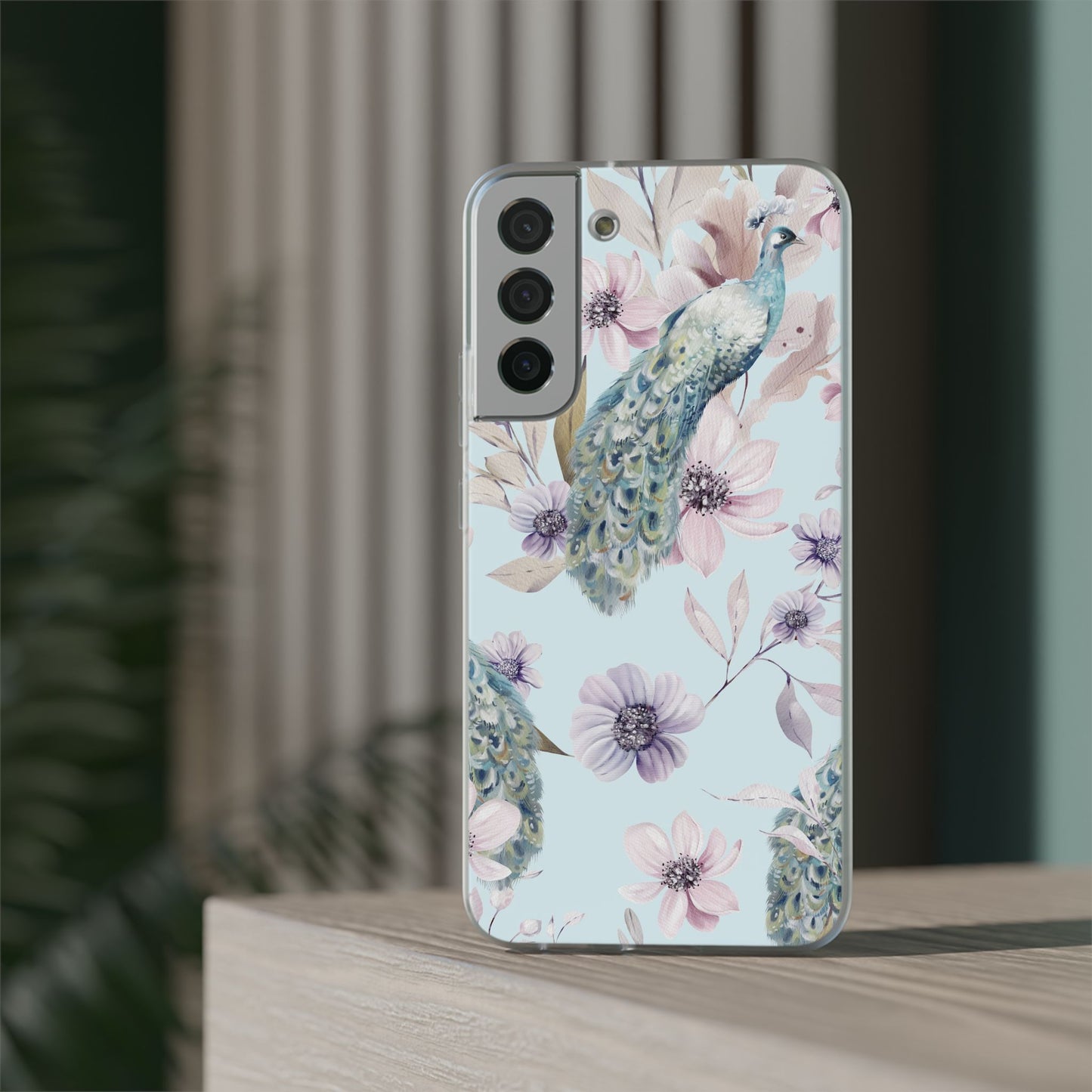 Peacock Floral Phone Case — Pastel Watercolor Bird Slim Case