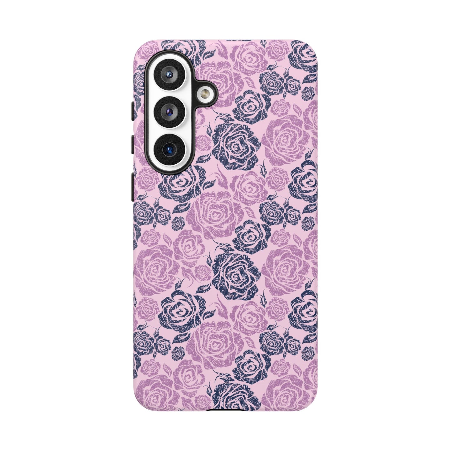 Floral Rose Tough Phone Case — Pink & Slate Rose Pattern