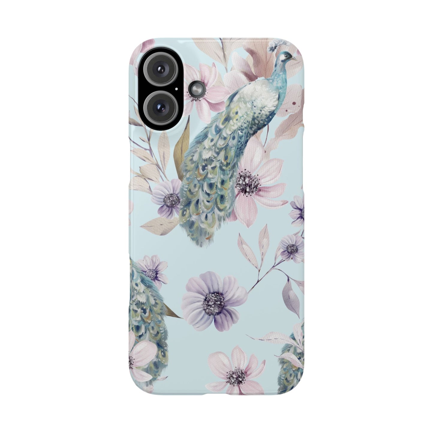 Watercolour Pastel Peacock Floral Snap Phone Case for Apple iPhone and Samsung Galaxy.