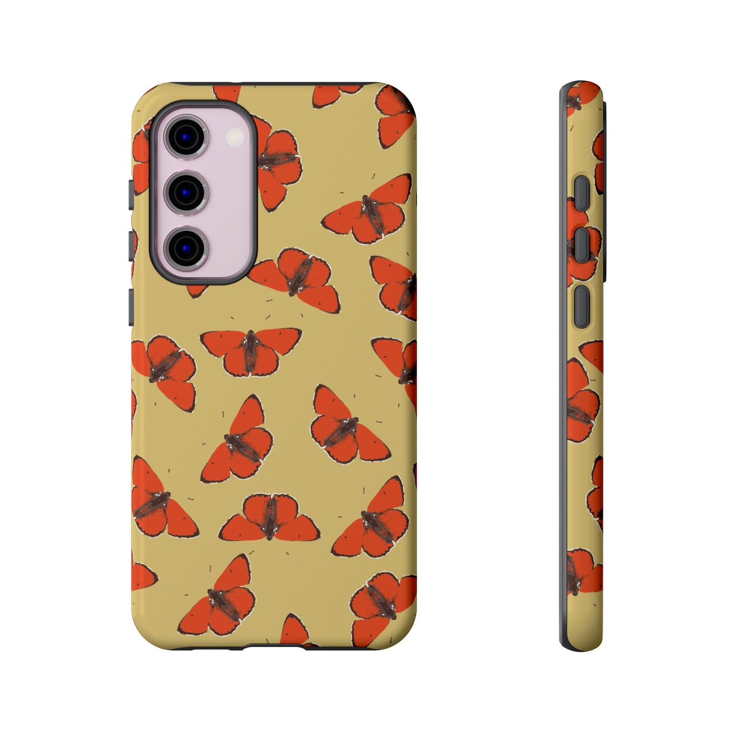 Red Butterfly Pattern Tough Phone Case — Retro Butterflies on Yellow