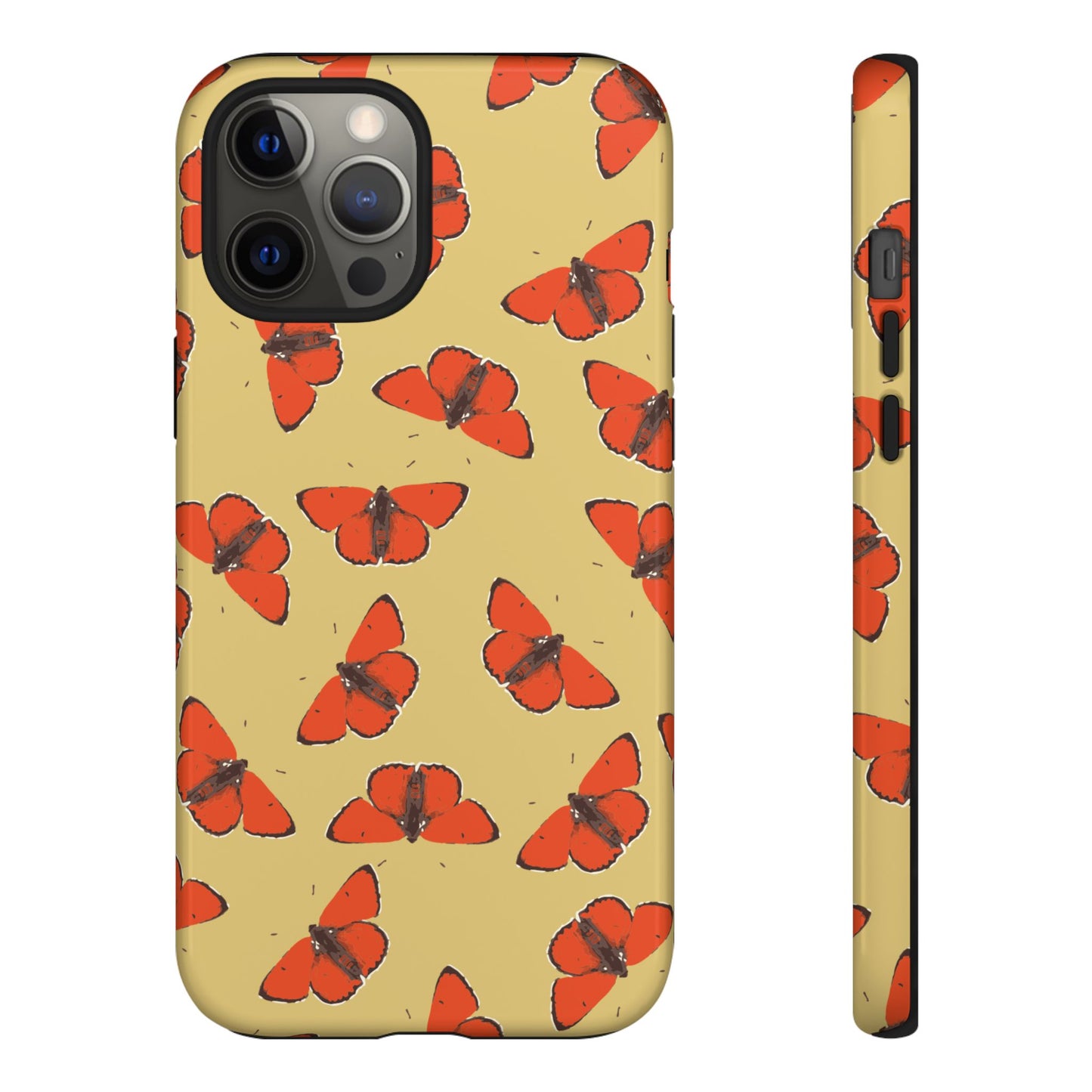 Red Butterfly Pattern Tough Phone Case — Retro Butterflies on Yellow