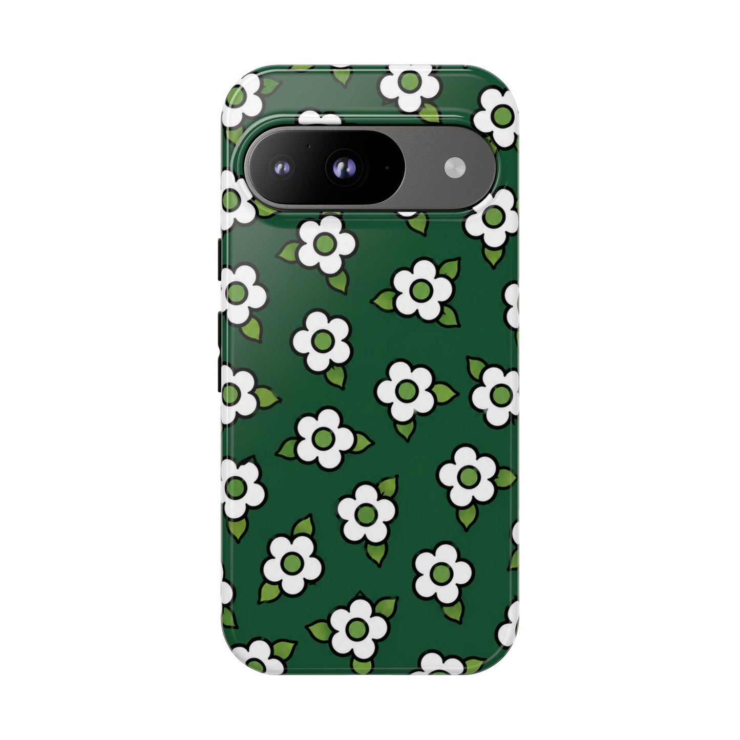 Floral Tough Case — Green White Daisy Protective Phone Cover