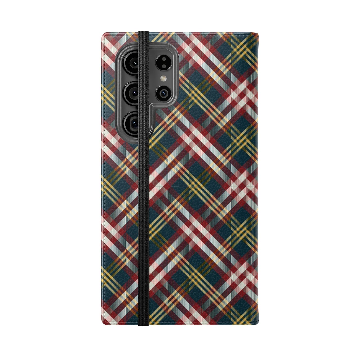 Tartan Flip Phone Case — Yellow & Red Plaid Wallet Cover
