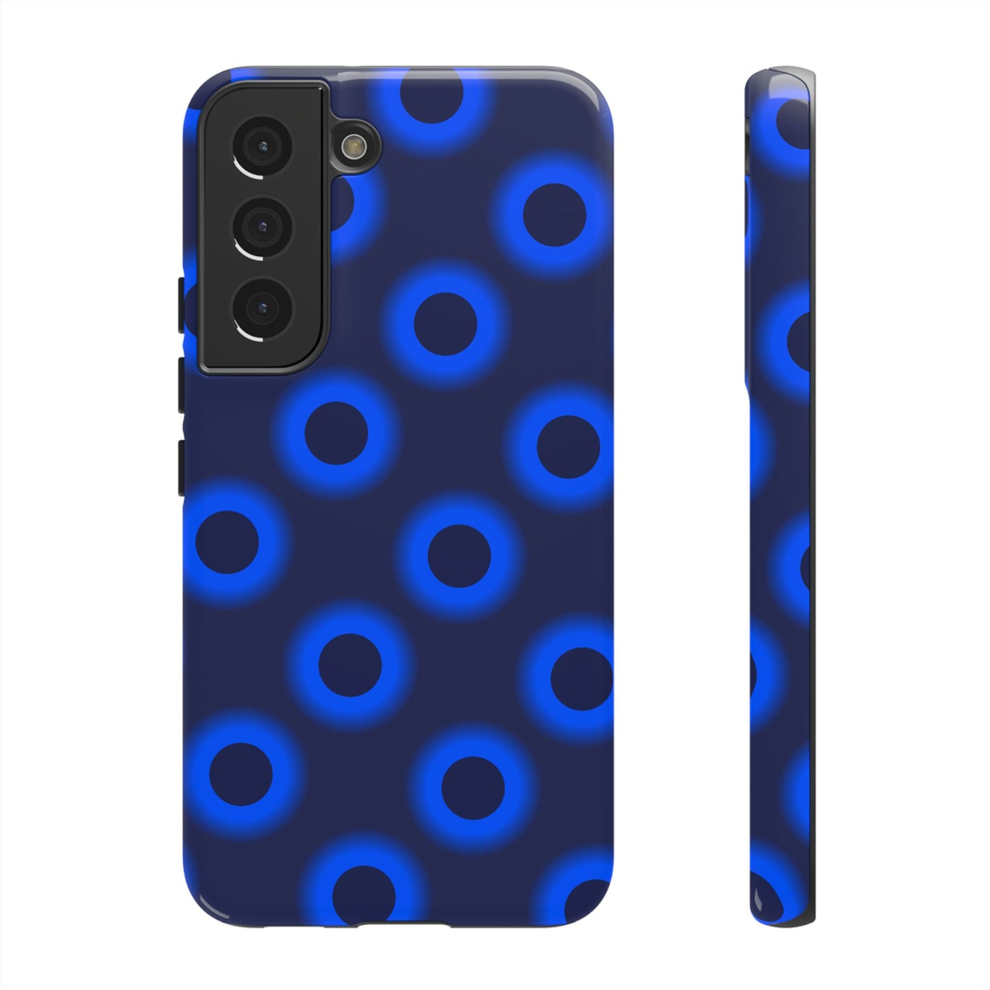 Blue Neon Dot Tough Phone Case — Protective iPhone Cover with Geometric Ring Pattern