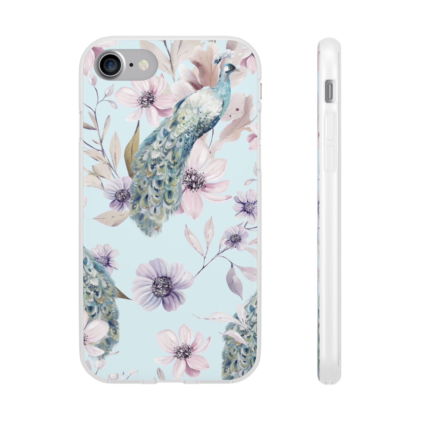 Peacock Floral Phone Case — Pastel Watercolor Bird Slim Case