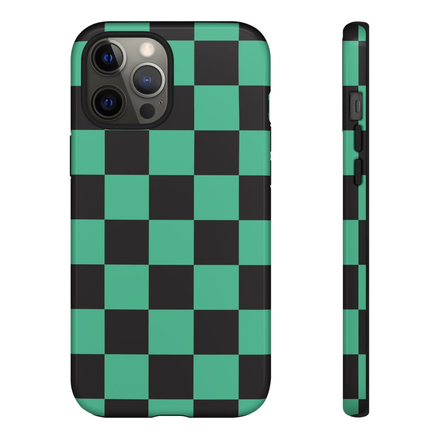 Tanjiro Checkerboard Tough Phone Case – Green & Black Protective Cover