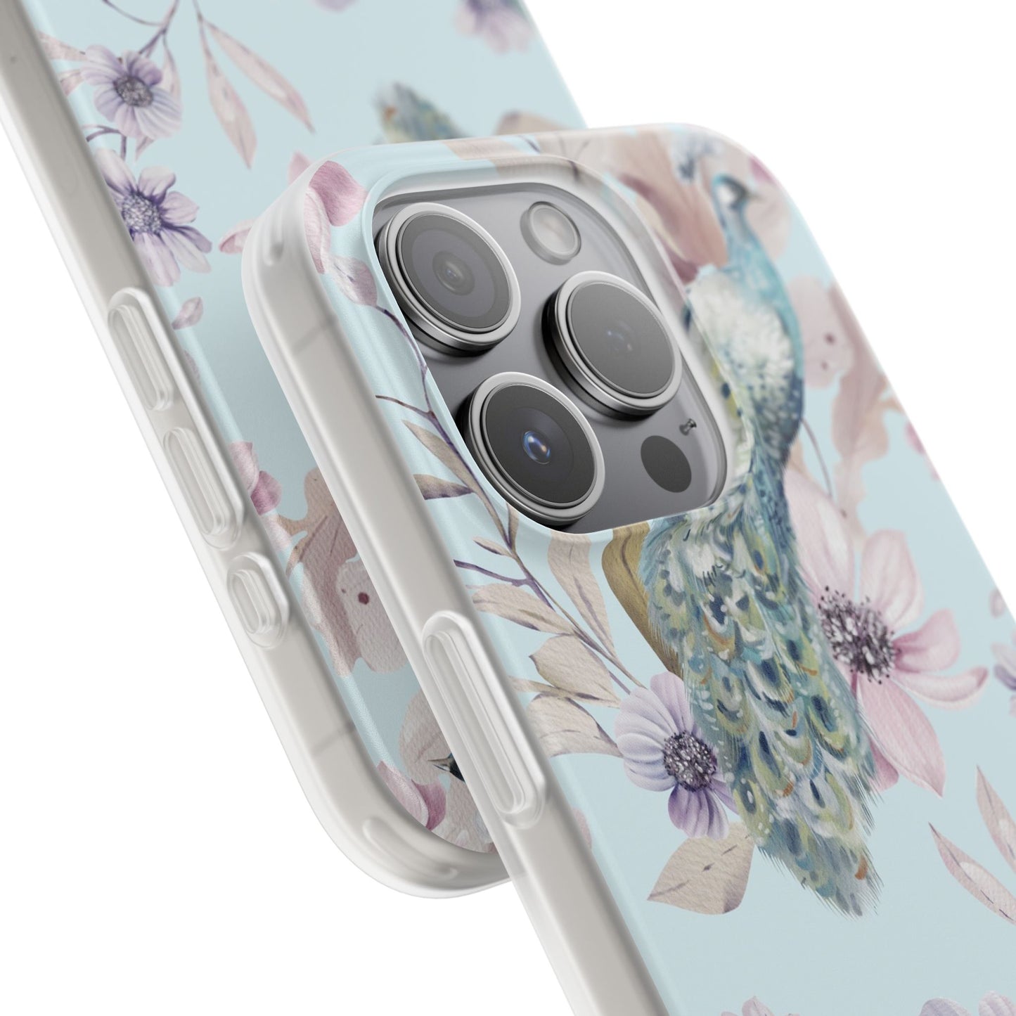 Peacock Floral Phone Case — Pastel Watercolor Bird Slim Case