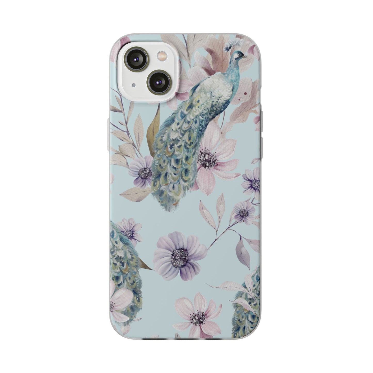 Pastel Peacock Watercolor Protective Flexi Case for Apple iPhone, Samsung Galaxy.