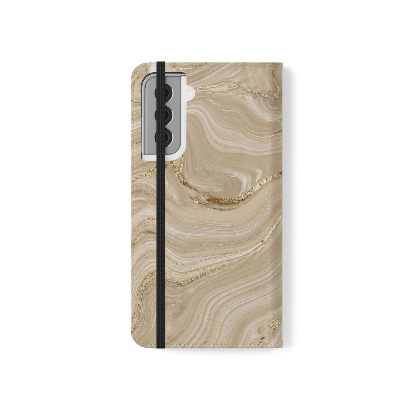 Marble Beige Flip Phone Case – Stylish Wallet Phone Cover with Card Slots