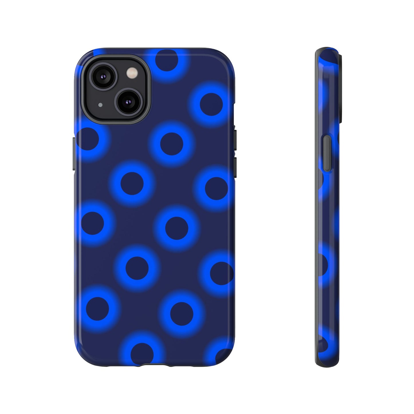 Blue Neon Dot Tough Phone Case — Protective iPhone Cover with Geometric Ring Pattern