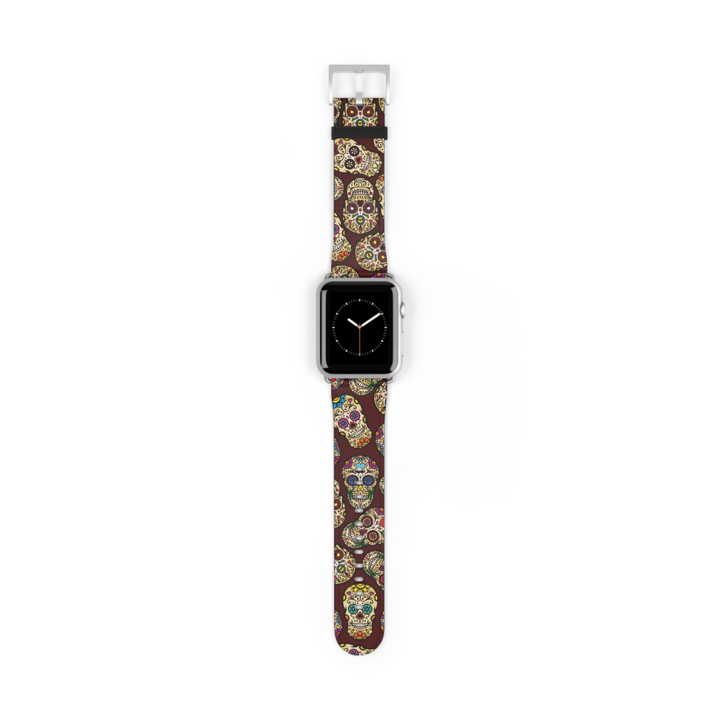 Sugar Skulls Apple Watch band with dark modern gothic design, colorful accessory for casual and formal wear
