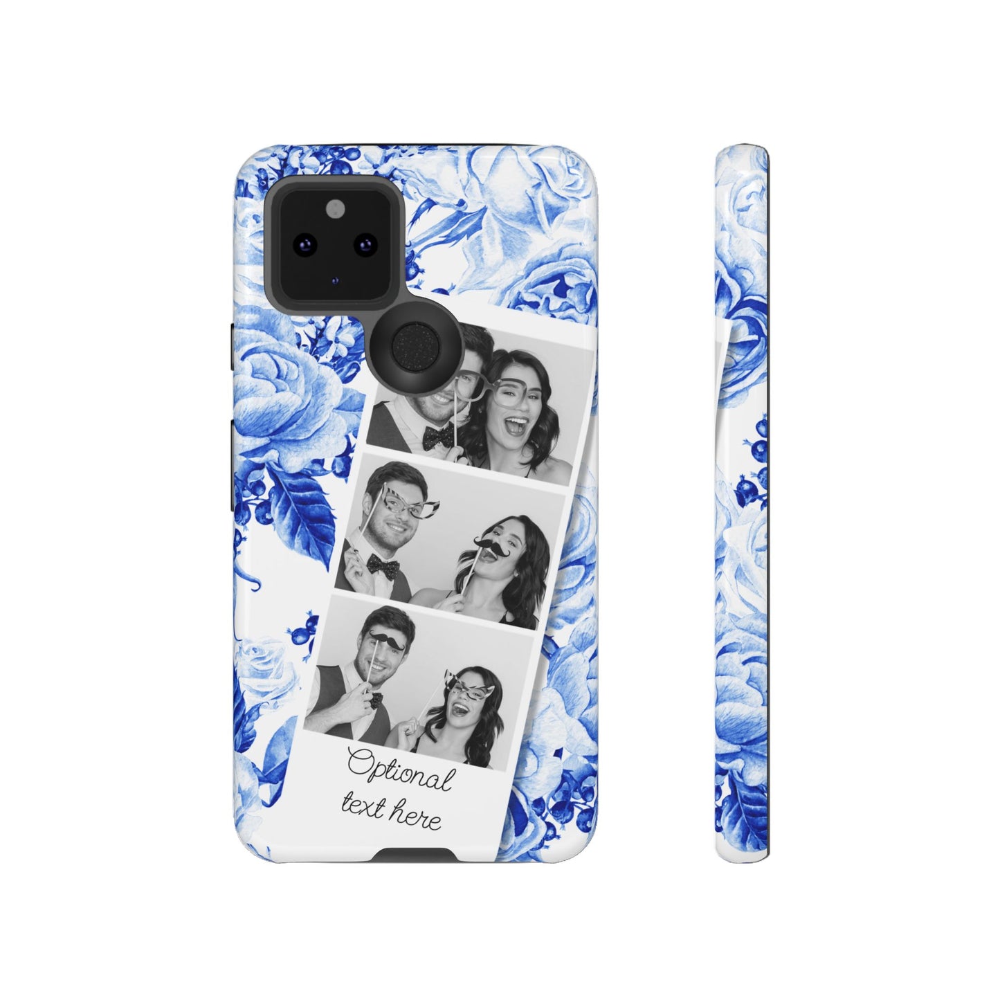 Three Photo Personalised Blue Floral Image Strip Custom Phone Case