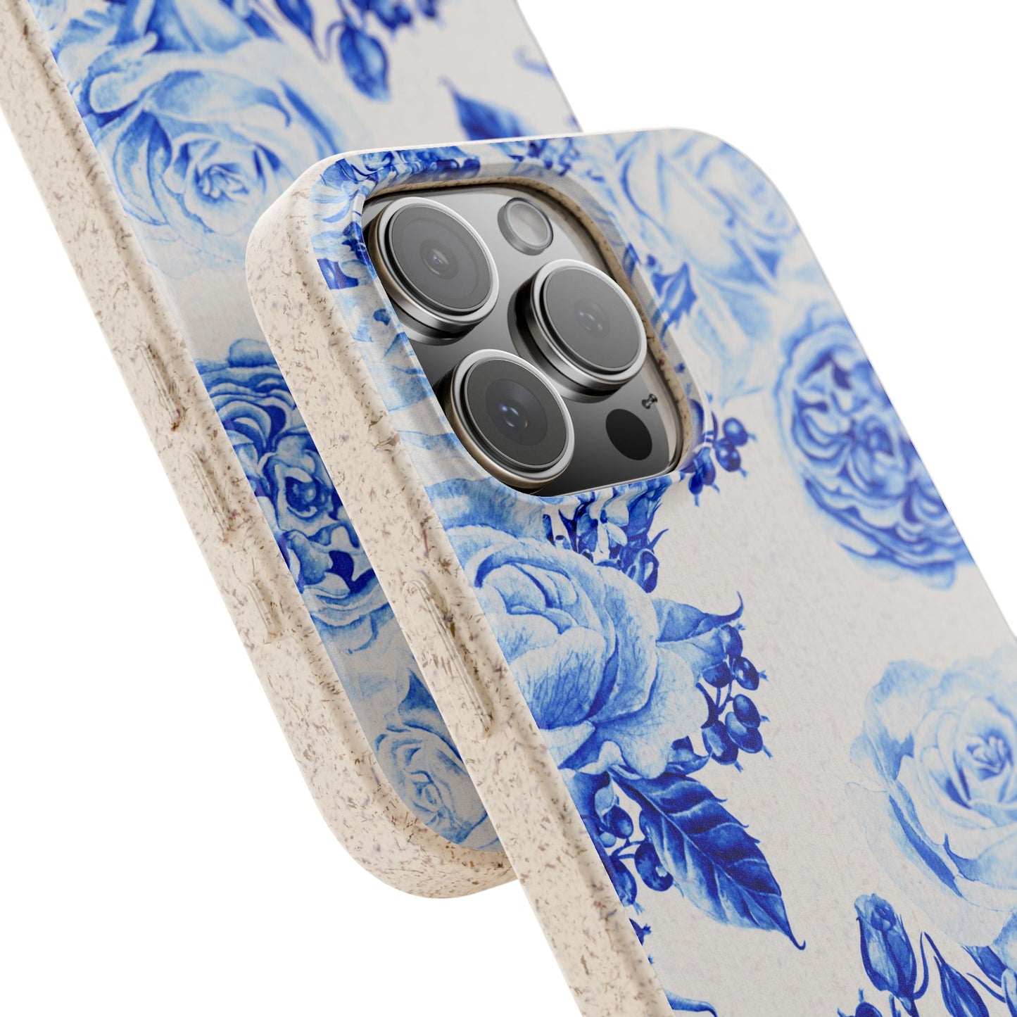 Blue Floral Biodegradable Eco-Friendly Phone Cover for Apple iPhone and Samsung Galaxy.