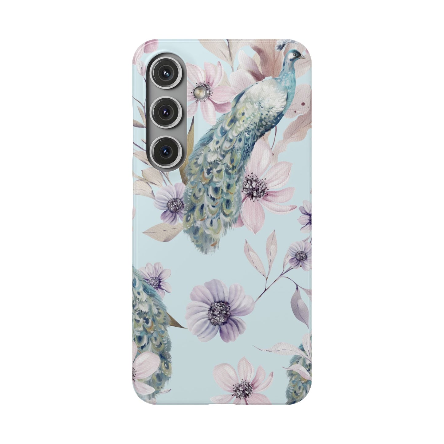 Watercolour Pastel Peacock Floral Snap Phone Case for Apple iPhone and Samsung Galaxy.