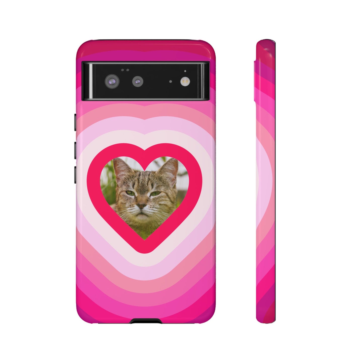 Single Image Personalised  Heart Photo Phone Case – Pink Gradient Love Tough Case for Apple iPhone, Samsung Galaxy and Google Pixel.