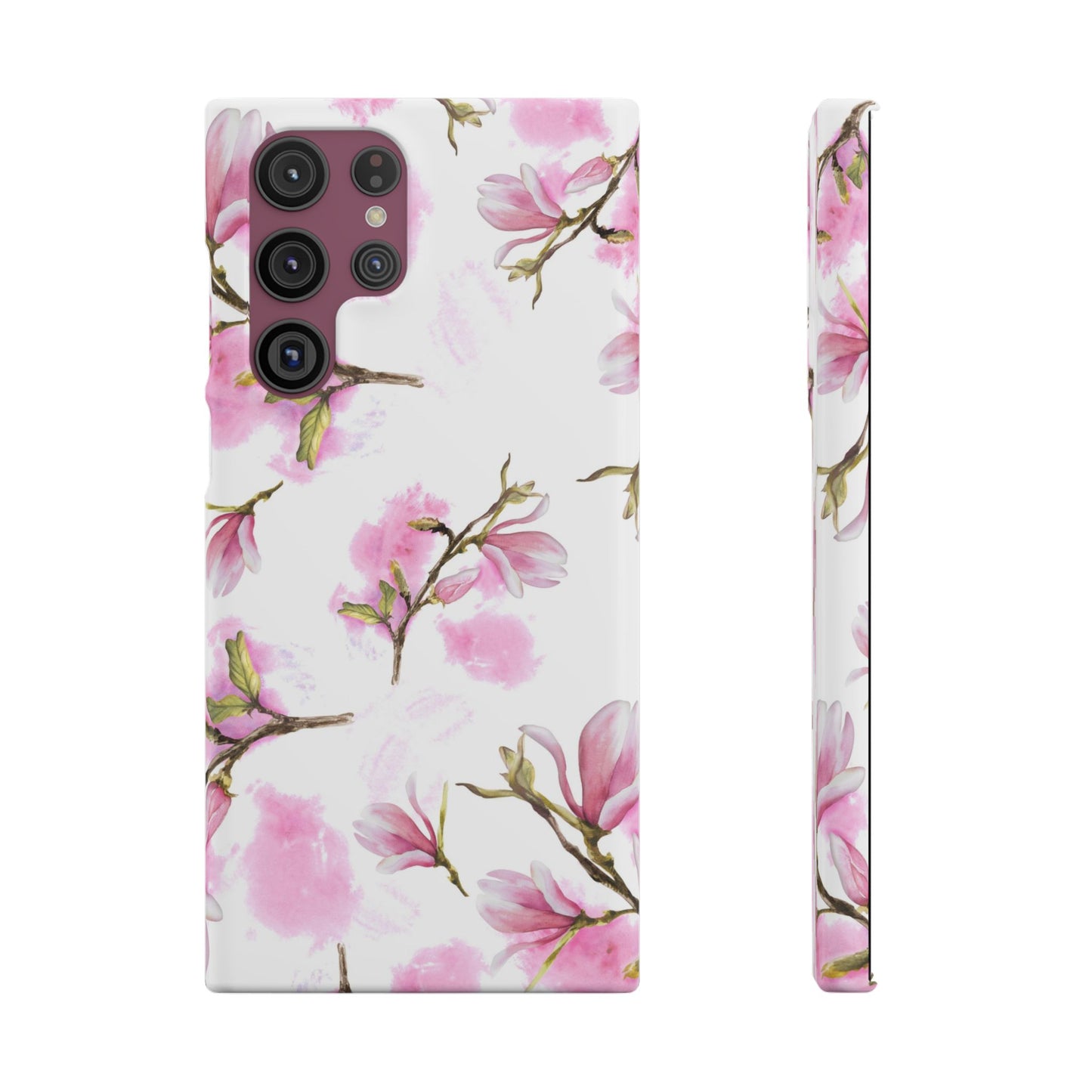 Floral Magnolia Slim Phone Case – Pink Watercolor Snap Case for Apple iPhone and Samsung Galaxy.
