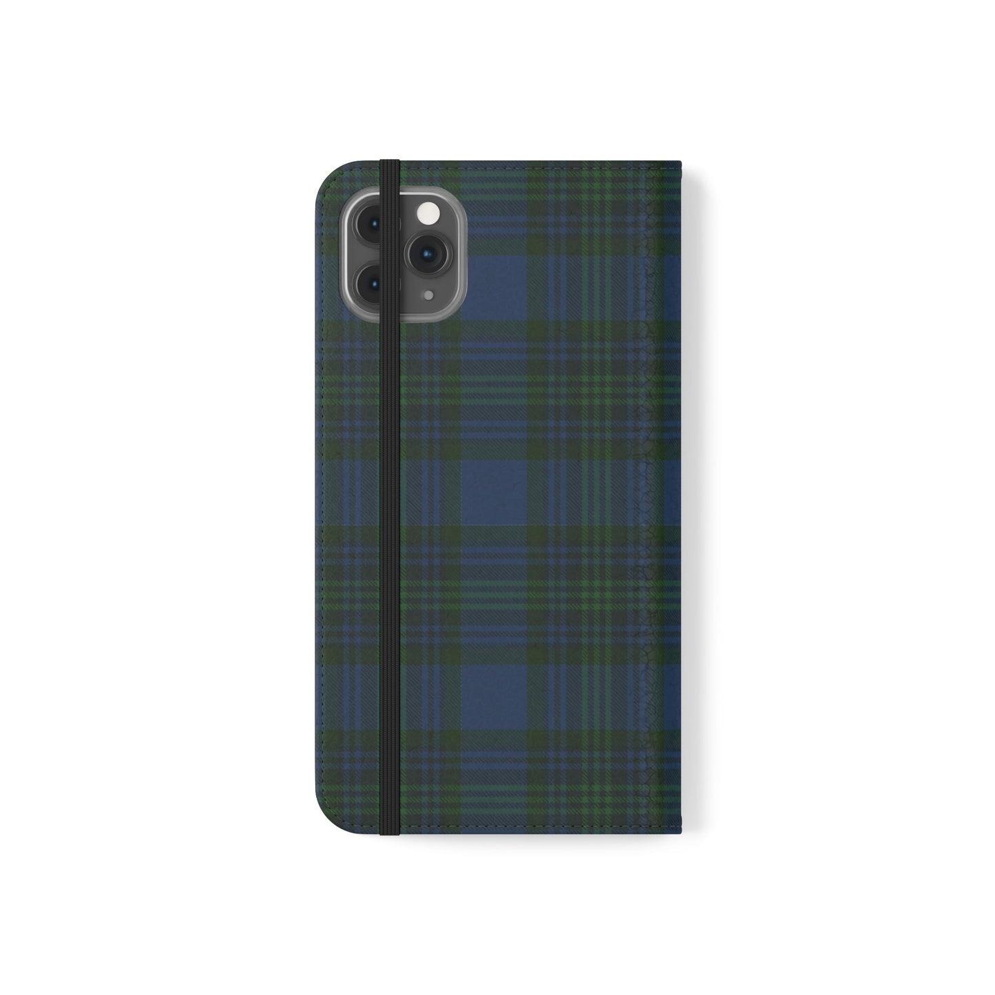 Tartan Flip Phone Case — Navy & Green Plaid Wallet Cover