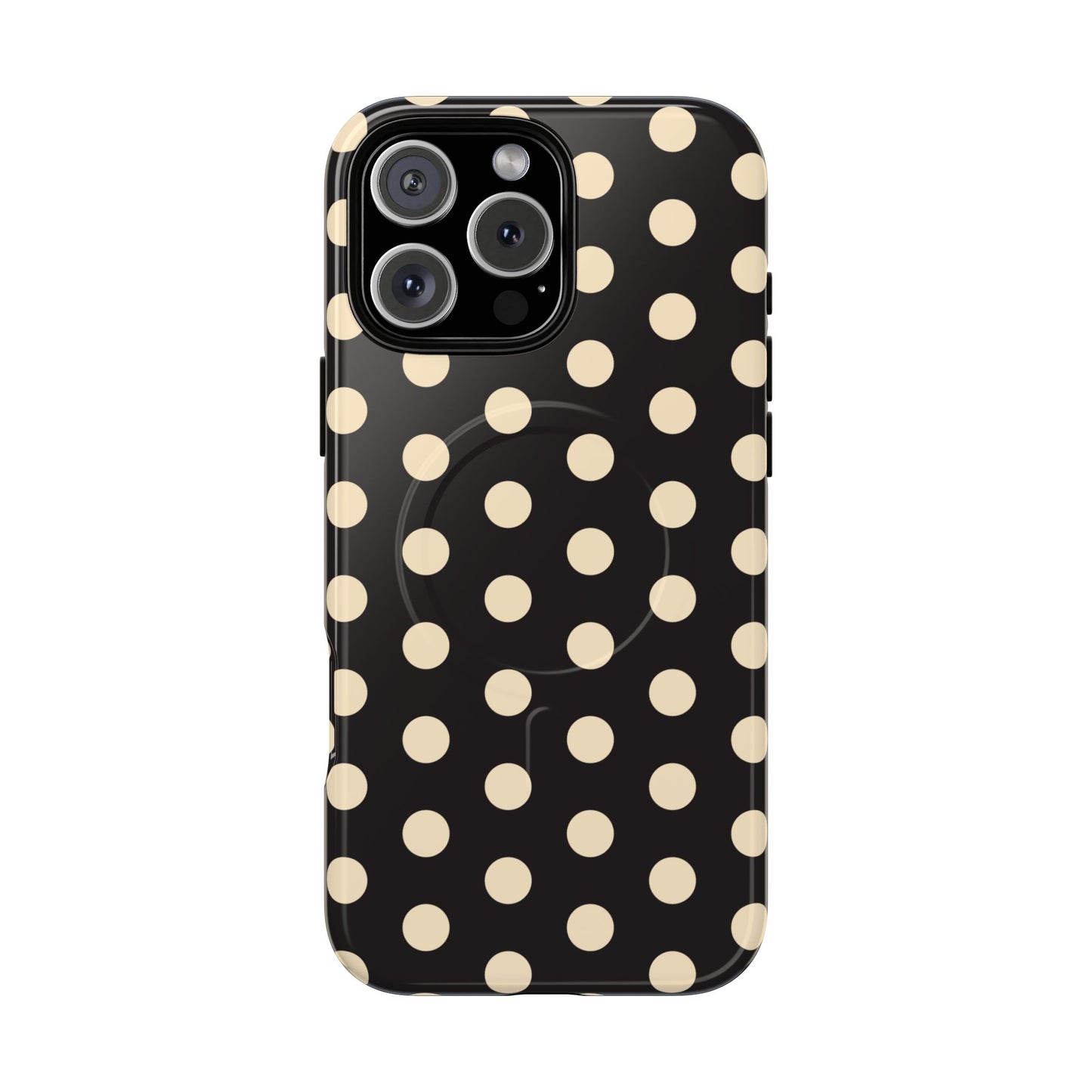 Polka Dot Magnetic Phone Case – Black & Cream Retro Spot Pattern