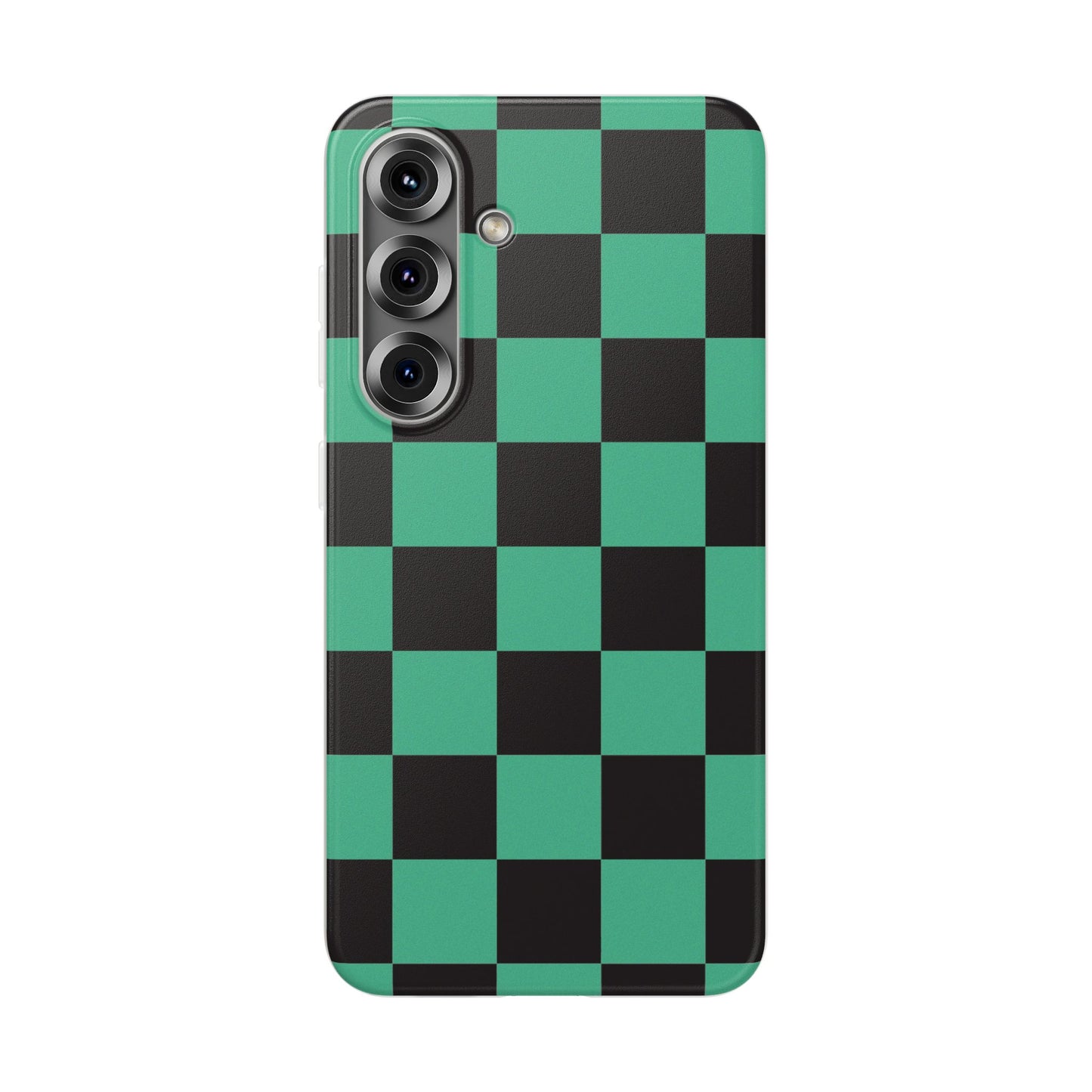 Tanjiro Checkerboard Green and Black Flexi Phone Case for Apple iPhone and Samsung Galaxy.