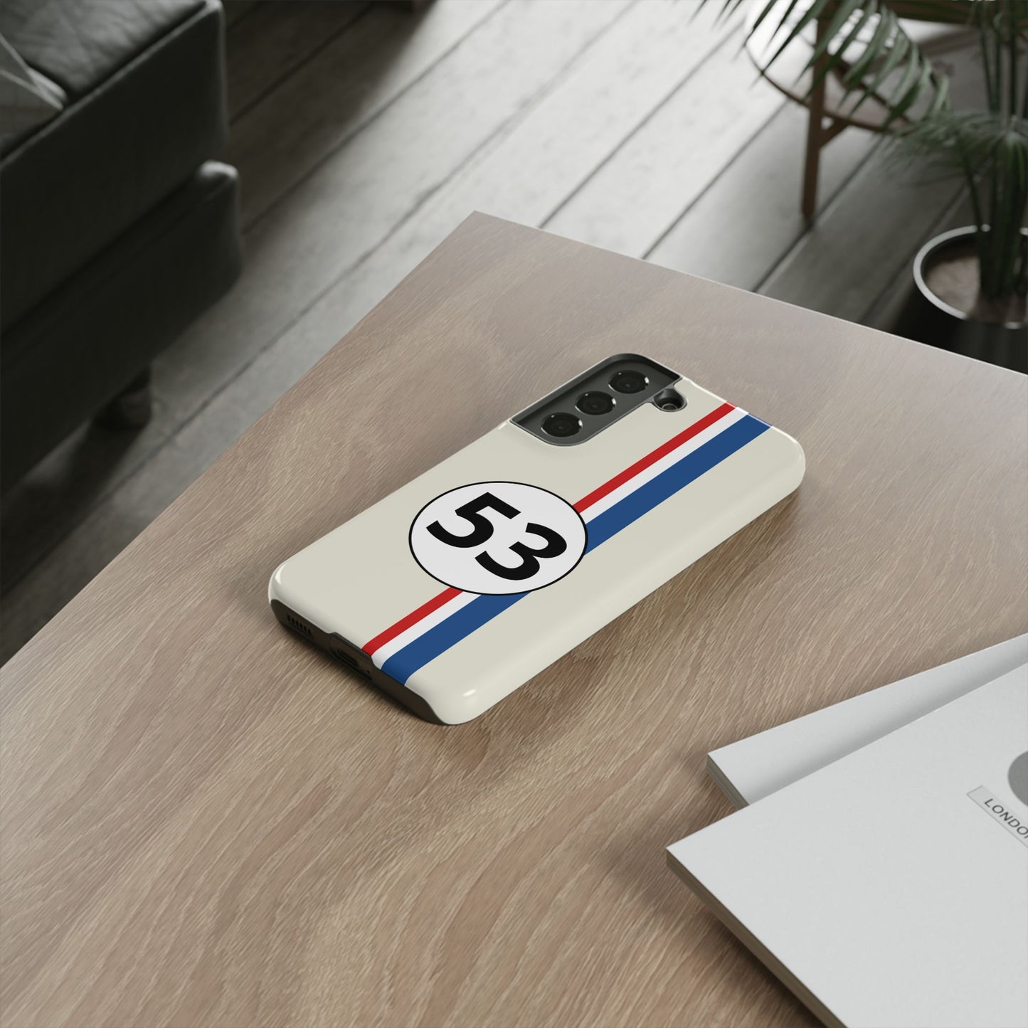 Racing Stripe Personalised Number Tough Phone Case for Apple iPhone, Samsung Galaxy and Google Pixel.