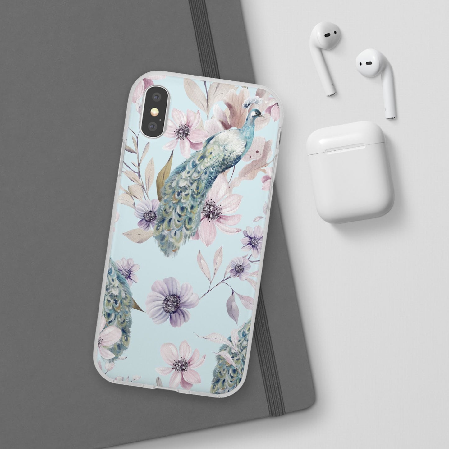 Peacock Floral Phone Case — Pastel Watercolor Bird Slim Case