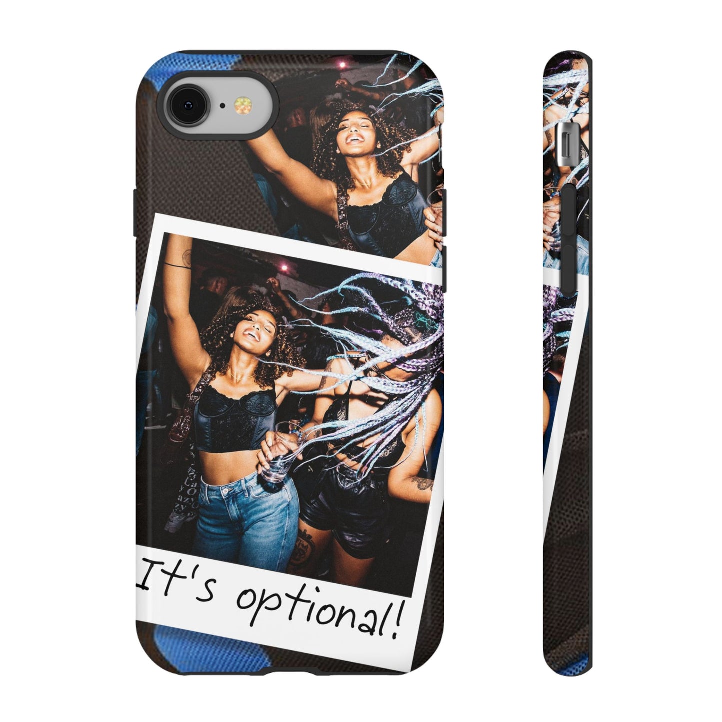 Two Image Personalised Polaroid Photo on Blue Polka Dot Protective Tough Case for Apple iPhone, Samsung Galaxy and Google Pixel.