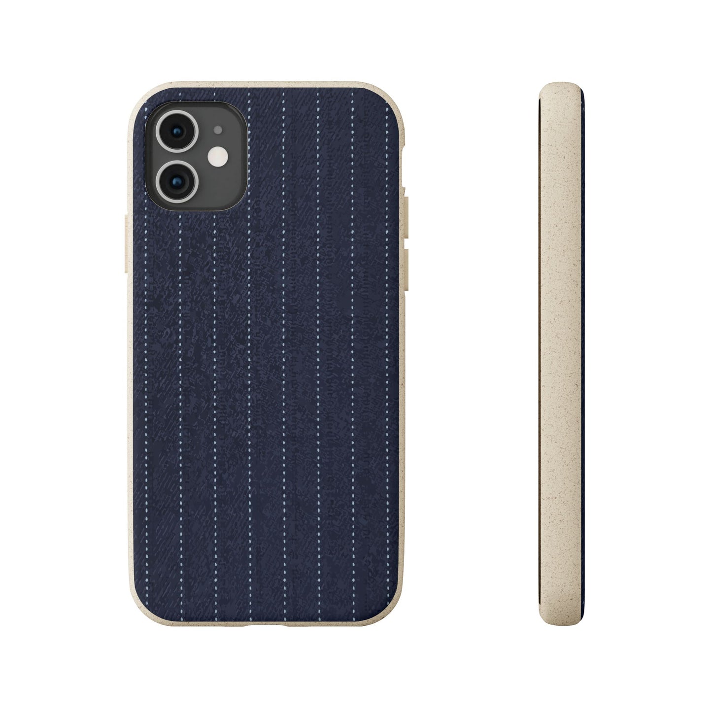 Biodegradable Pinstripe Phone Case — Eco-Friendly Navy Fabric Phone Cover for Apple iPhone and Samsung Galaxy.