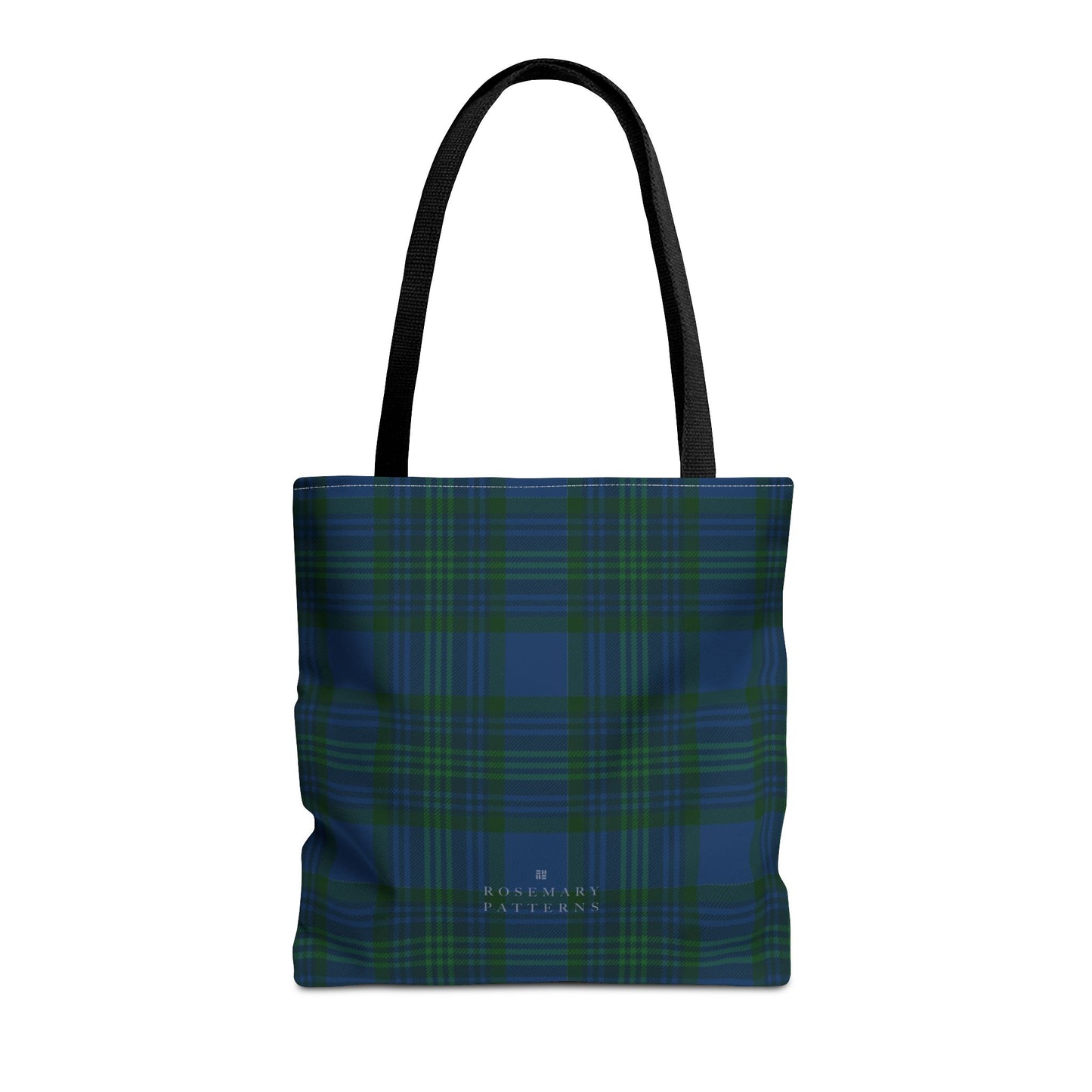 Tartan plaid tote bag in blue and green, eco friendly reusable market tote with Scottish pattern, cotton handles