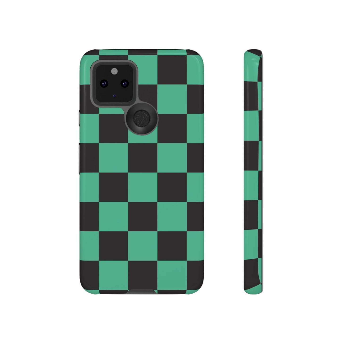 Tanjiro Checkerboard Tough Phone Case – Green & Black Protective Cover